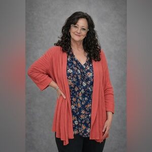 Women's Floral Blouse with Coral Cardigan